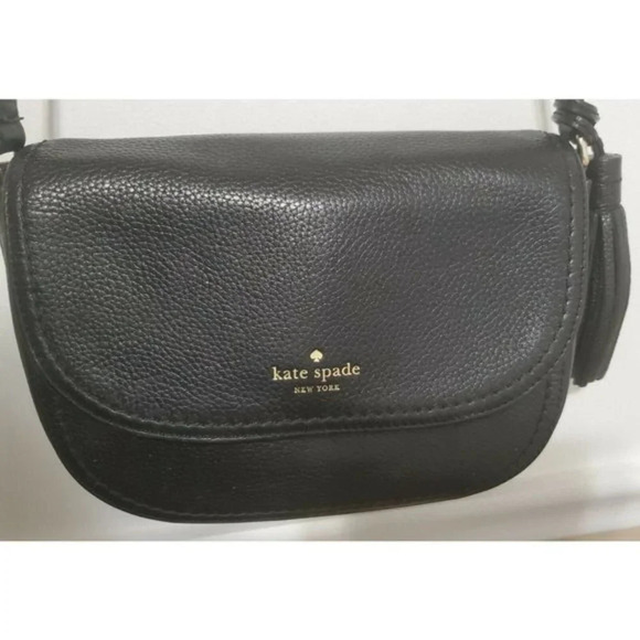Kate Spade NY Black Pebbled Leather Crossbody Leather Tassel Charm - Picture 2 of 11